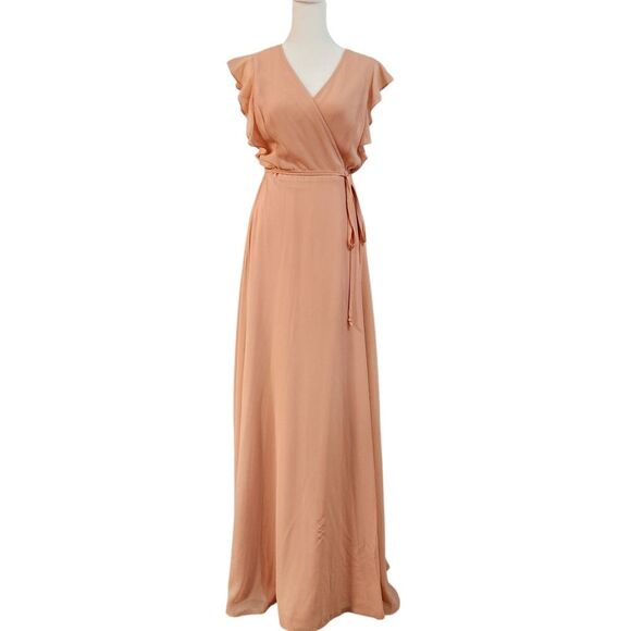Lulus Crescendo Wrap Dress Blush Pink Maxi Flutter Sleeveless Women's Small - Picture 2 of 15